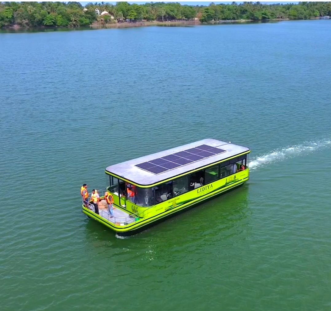 Solar-powered passenger boat on the lake